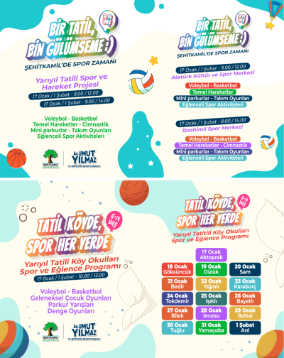 ŞEHİTKAMİL’DE YARIYIL TATİLİ SPOR ŞENLİĞİYLE RENKLENECEK